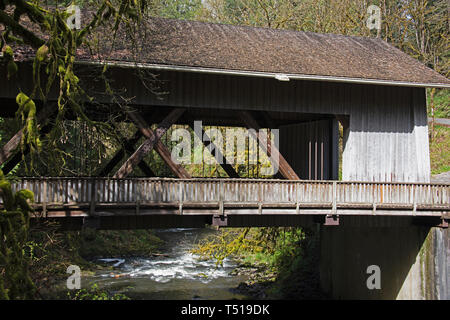 Covered Bridge, Cedar Creek Grist Mill, Woodland, Washington, USA Stock Photo