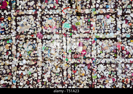 Verona, Italy – 19 July 2014 : Close up of the message board at the entrance to the Giulietta house in Verona. Full of little love messages written on Stock Photo