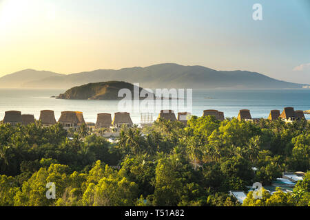 Nha Trang city, Vietnam - January 28, 2016: a resort area is built in the form of model minority Rong Highlands. house of J'rai people in highland Stock Photo