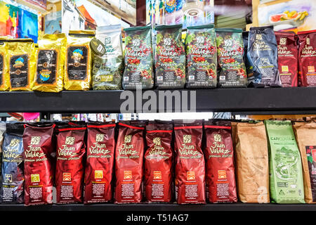 Cartagena Colombia,gourmet shop,souvenir local national products store,coffee,whole bean,bags,Juan Valdez,COL190123116 Stock Photo