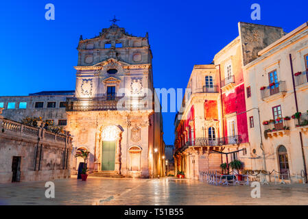 Siracusa, Sicily island, Italy: Night view of the  Church with the Burial of Saint Lucy, Ortigia, Syracuseon the island of Sicily, Italy Stock Photo