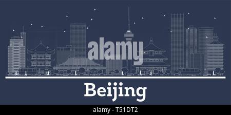 Outline Beijing China City Skyline with White Buildings. Vector Illustration. Business Travel and Concept with Modern Architecture. Beijing Cityscape  Stock Vector