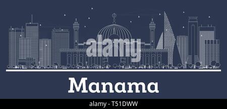 Outline Manama Bahrain City Skyline with White Buildings. Vector Illustration. Business Travel and Concept with Modern Architecture. Manama Cityscape  Stock Vector