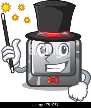 Magician O button installed on mascot computer Stock Vector