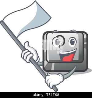 With flag O button installed on mascot computer Stock Vector
