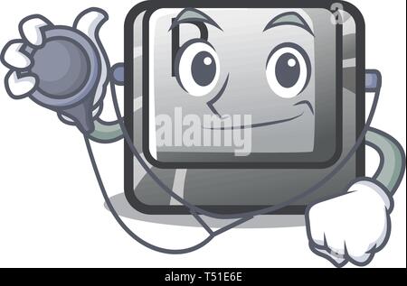 Doctor P button installed on cartoon computer Stock Vector
