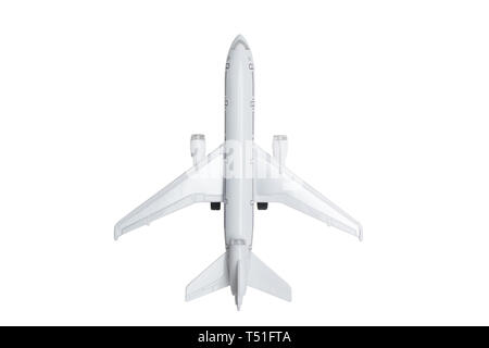 toy white three-engine wide-body jet airliner isolated Stock Photo