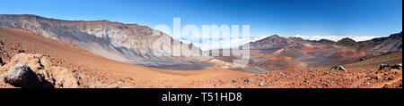 View into the colorful Haleakala Crater in Maui, Hawaii. Stock Photo