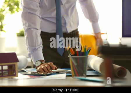 Foreman Drafting Building Reconstruction Project Stock Photo