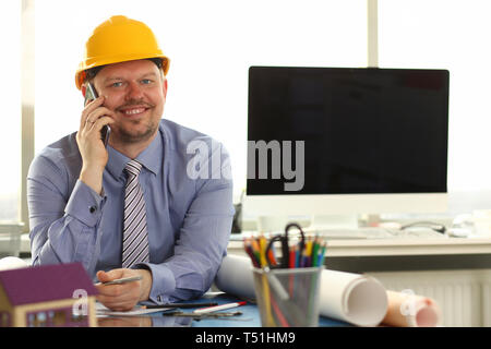 Foreman Sketching Architect Blueprint Making Deal Stock Photo