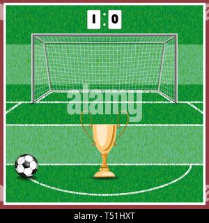 Football field. there are gates,  cards. on the grass the line is drawn and the ball lies. Stock Vector