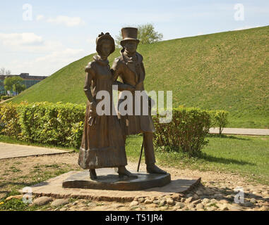 Monument to Alexander Pushkin and Natalia Goncharova in Dmitrov. Russia Stock Photo