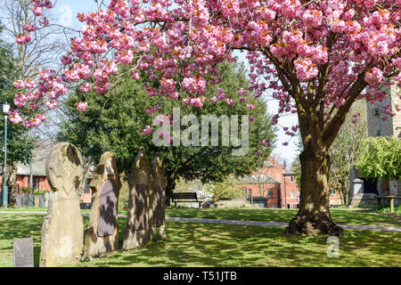 Hucknall Market and Church in Nottinghamshire,UK. Stock Photo