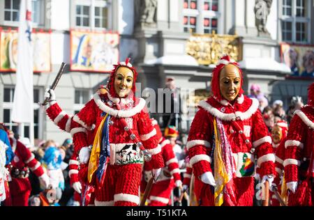 Traditional Swabian-Alemannic Fastnacht, Narrensprung carnival parade, Wangen im Allgau, Upper Swabia, Baden-Wurttemberg, Germany Stock Photo