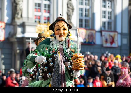 Traditional Swabian-Alemannic Fastnacht, Narrensprung carnival parade, Wangen im Allgau, Upper Swabia, Baden-Wurttemberg, Germany Stock Photo