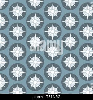 Compass vector pattern on blue background Stock Vector