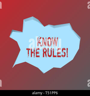 Handwriting text Know The Rules. Conceptual photo set explicit or regulation principles governing conduct Blank Pale Blue Speech Bubble in Irregular C Stock Photo