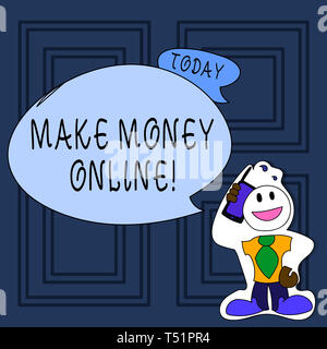 Conceptual hand writing showing Make Money Online. Concept meaning making profit using internet like freelancing or marketing Man in Necktie Holding S Stock Photo