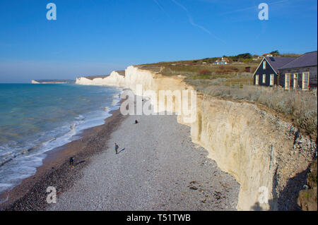 White cliffs at Birling gap, Seven sisters, South England. View to the west. Stock Photo