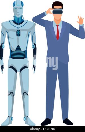 humanoid robot and businessman Stock Vector