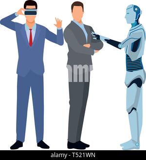 humanoid robot and businessmen Stock Vector
