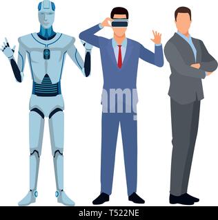 humanoid robot and businessmen Stock Vector