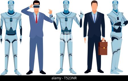 humanoid robot and businessmen Stock Vector