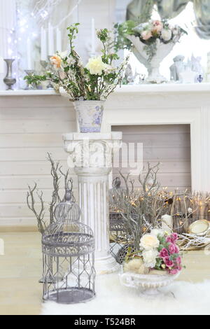 A room with a vintage white decor Stock Photo