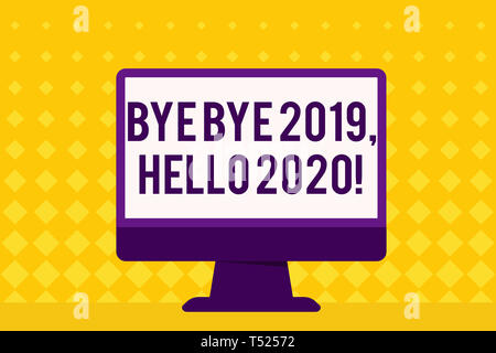 Text sign showing Bye Bye 2019 Hello 2020. Business photo showcasing saying goodbye to last year and welcoming another good one Blank Space Desktop Co Stock Photo
