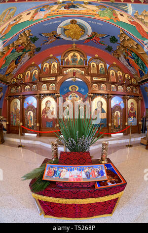 Altar and sanctuary of the Annunciation Byzantine Catholic Church on Will Cook Road in Homer Glen, Illinois Stock Photo
