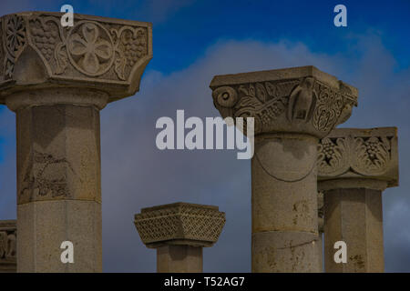 03 APRIL 2019, GEORGIA, TBILISI, Famous Didgori battle monument with giant swards and sculptures of soldiers close to Tbilisi in Caucasus mountain ran Stock Photo