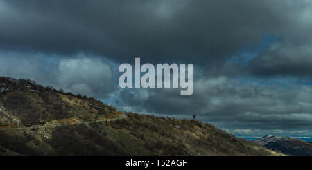 03 APRIL 2019, GEORGIA, TBILISI, Famous Didgori battle monument with giant swards and sculptures of soldiers close to Tbilisi in Caucasus mountain ran Stock Photo