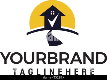 Road house check mark logo design concept template vector Stock Vector