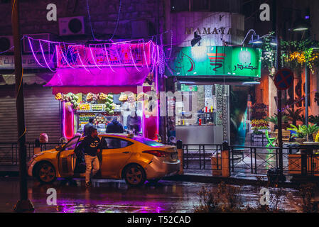 Small shop with fruits and fresh juices in Amman city, Jordan Stock Photo