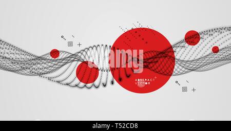 Wave with connected dots. Connection structure. Wireframe vector illustration. Stock Vector