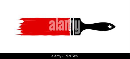 Logo or emblem of painting, repair, brush painting. Black brush pen and red paint trace. Stock Vector