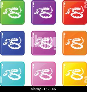 Rattlesnake icons set 9 color collection Stock Vector