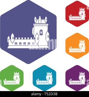 History castle icons vector hexahedron Stock Vector