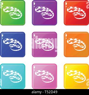 King snake icons set 9 color collection Stock Vector