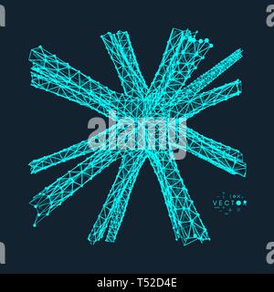 Connection structure. Wireframe vector illustration. 3d abstract background. Stock Vector