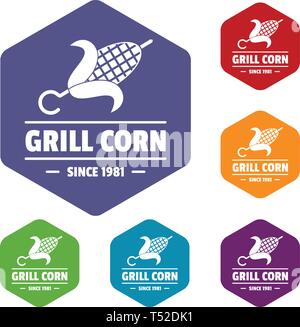 Grill corn icons vector hexahedron Stock Vector