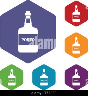 Port wine icons vector hexahedron Stock Vector