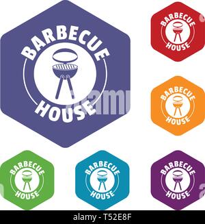 Barbecue house icons vector hexahedron Stock Vector