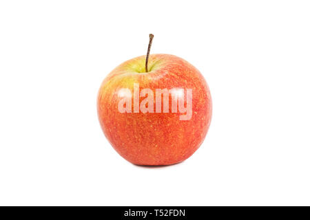 Big red-yellow Fuji grade apple with a pod isolated on white background Stock Photo