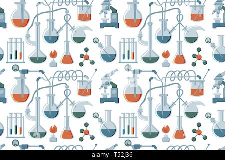 Cartoon hand drawn Science seamless pattern. Colorful flat background Stock Vector