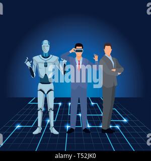 humanoid robot and businessmen Stock Vector