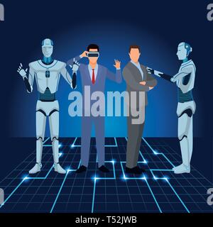 humanoid robot and businessmen Stock Vector