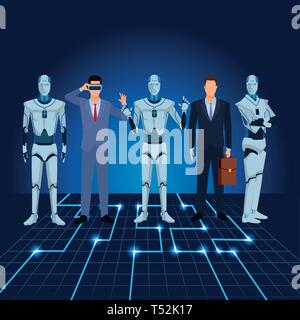 humanoid robot and businessmen Stock Vector