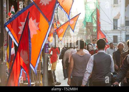 Kathmandu, Nepal - May 02, 2017: Busy crowd in the streets of Kathmandu Durbar Square. Stock Photo