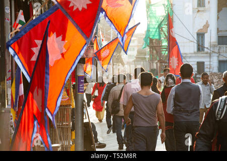 Kathmandu, Nepal - May 02, 2017: Busy crowd in the streets of Kathmandu Durbar Square. Stock Photo